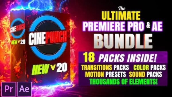 CINEPUNCH BUNDLE v20 – Transitions I Color LUTs I SFX – 18 PACKS – 9999+ Assets